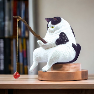 미미네아쿠아 낚시하는 고양이 피규어-뚱뚱한 턱시도