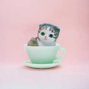 미미네아쿠아 어항 티컵 고양이 피규어-그린컵 아메숏