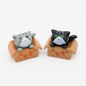 미미네아쿠아 어항 상자 고양이 피규어 2종 세트 (블랙+그레이)