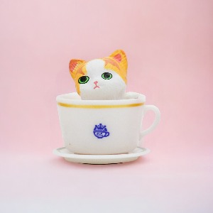 미미네아쿠아 어항 티컵 고양이 피규어-흰컵 치즈냥