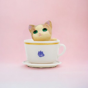 미미네아쿠아 어항 티컵 고양이 피규어-흰컵 베이지냥