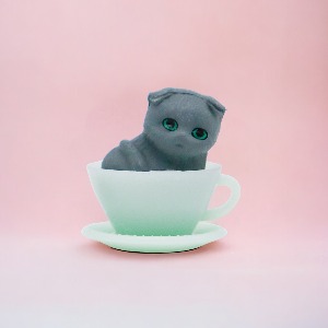 미미네아쿠아 어항 티컵 고양이 피규어-그린컵 올그레이